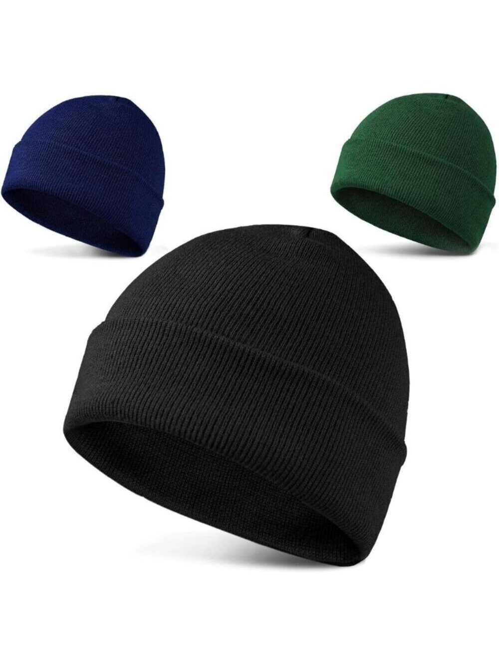 Men's 3-pack Black Navy Green Spring Summer Autumn Winter Slouchy Beanies Hats